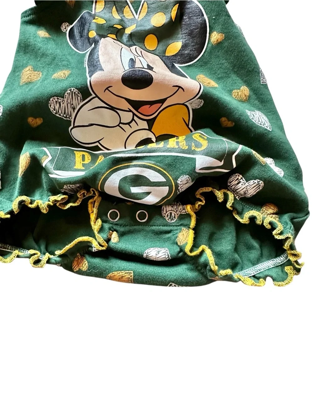 Green Bay Packers x Disney infant bubble romper featuring Minnie Mouse Size 0-3